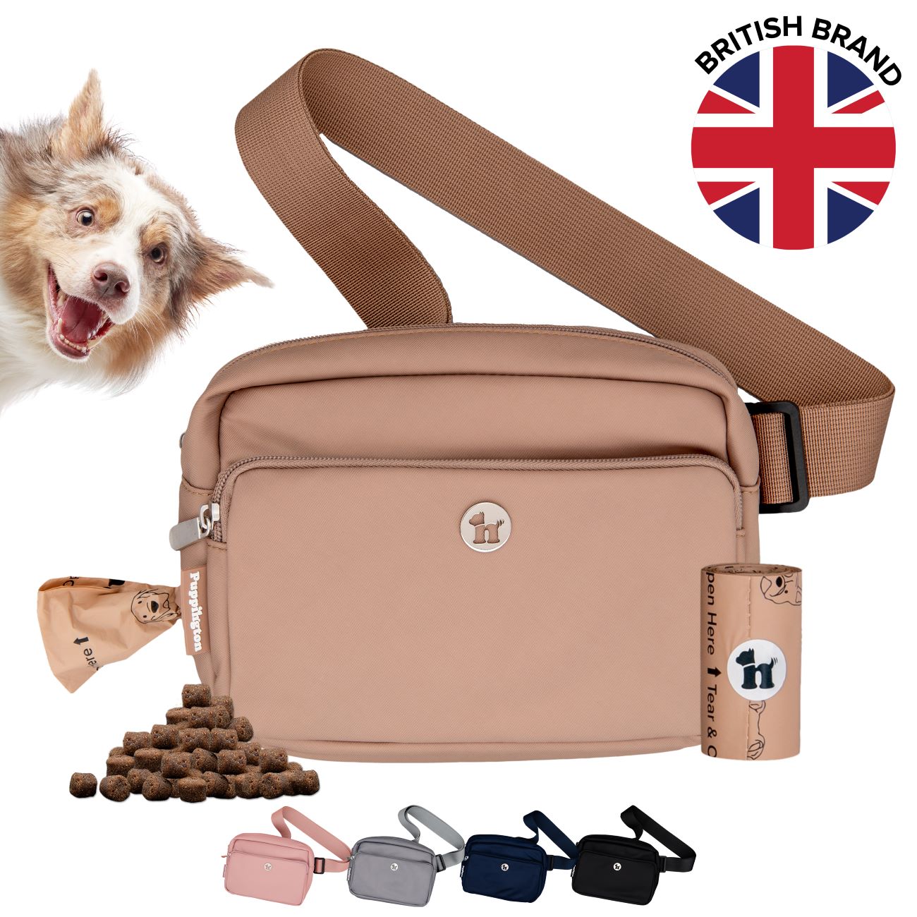 Puppington 3-in-1 Crossbody Dog Treat Pouch with Matching Poop Bags