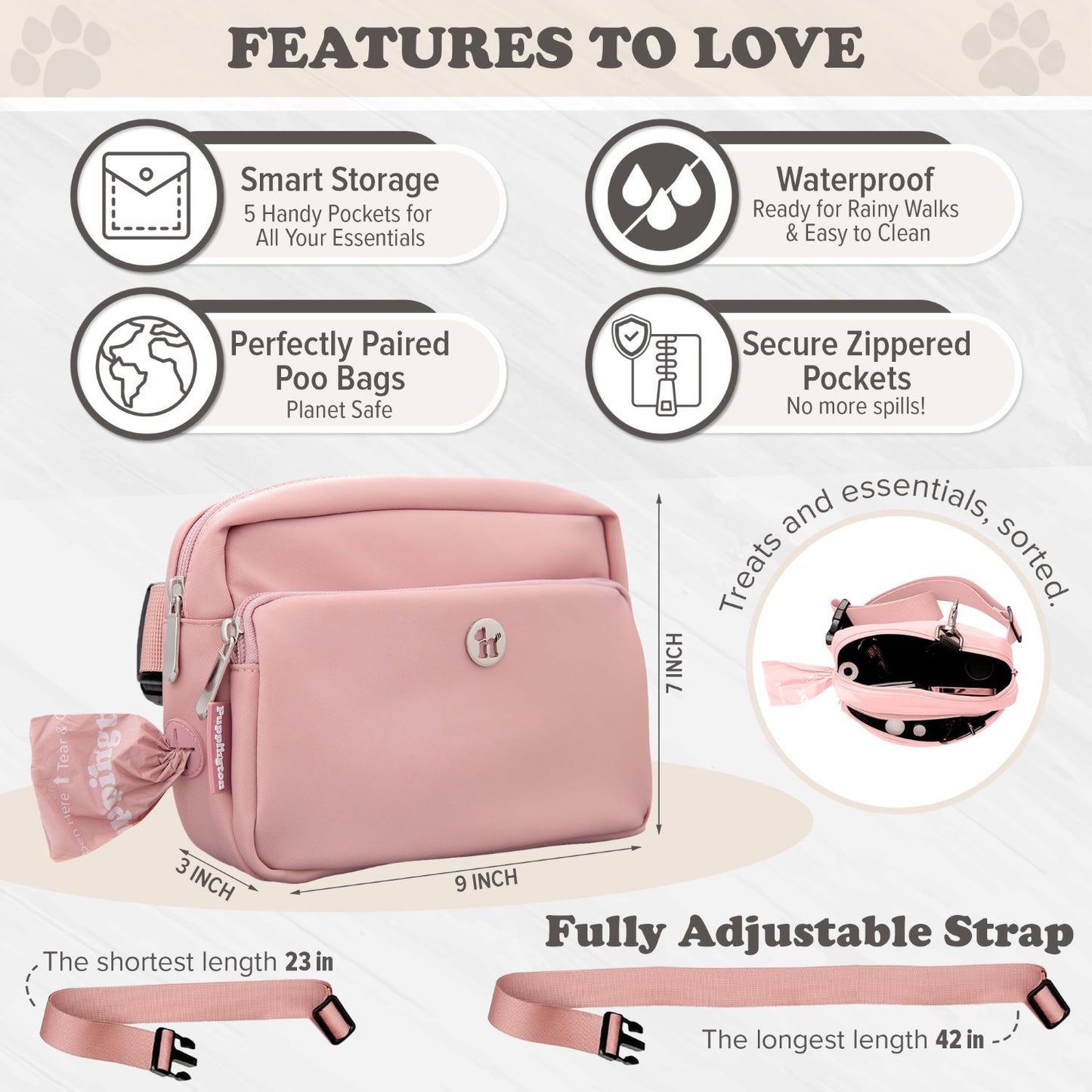 Puppington 3-in-1 Crossbody Dog Treat Pouch with Matching Poop Bags