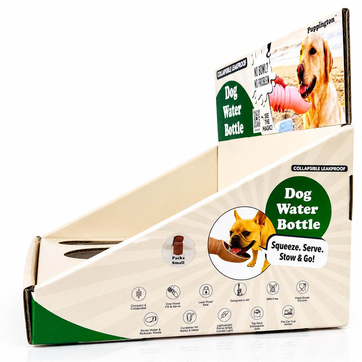 Dog Water Bottle Retail Counter Display for Puppington Stockists