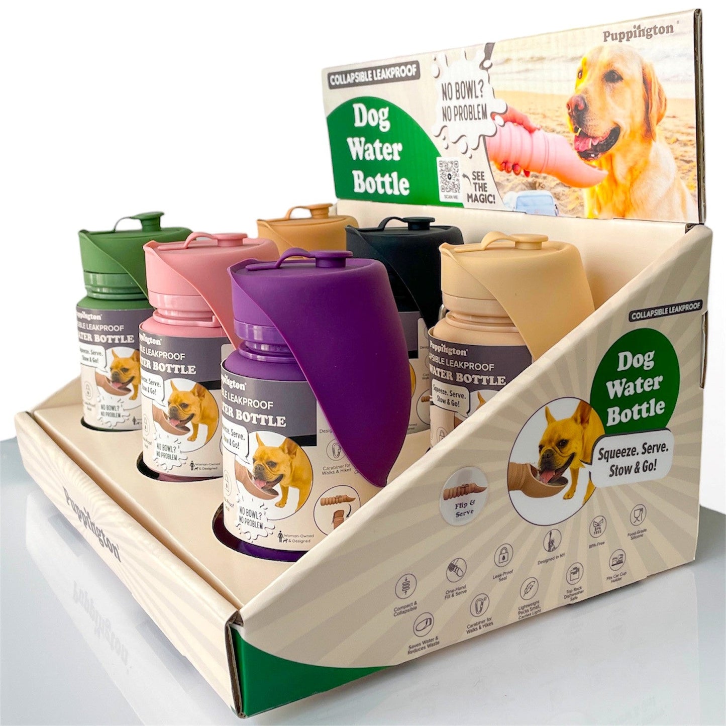 Dog Water Bottle Retail Counter Display for Puppington Stockists